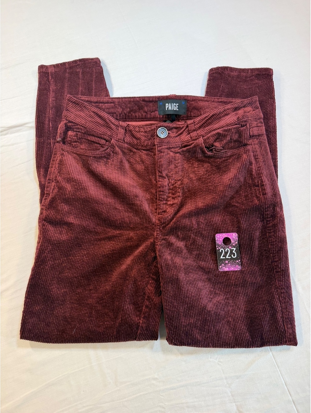 Paige Hoxton Ankle Corduroy Pants in Burgundy, Size 27